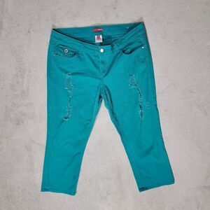 Bongo Women's Distressed Straight Fit Jeans  Green Sz 15/ 33